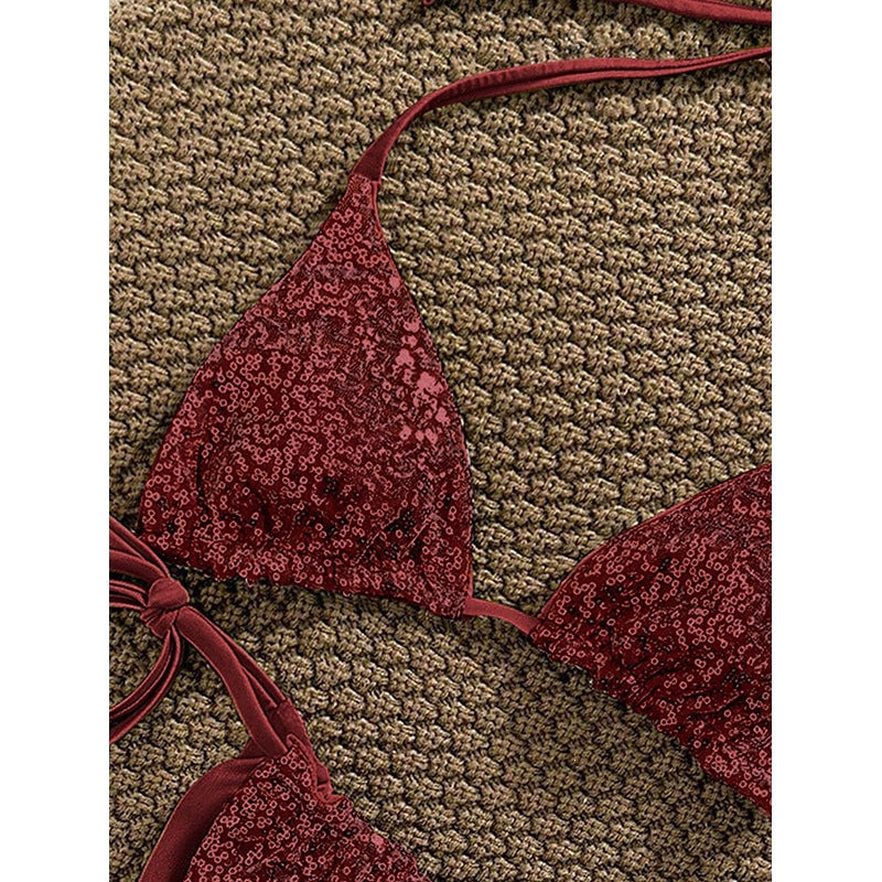 Damen Triangel-Bikini-Set mit verstellbaren Schnürdetails EB