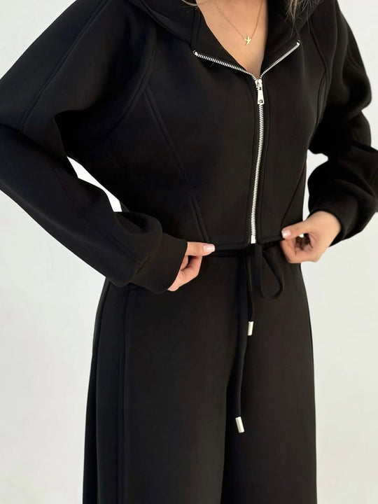 Damen nan weite Highwaist-Loungehose mit Tunnelzug, Eingrifftaschen und Ziernähten EB