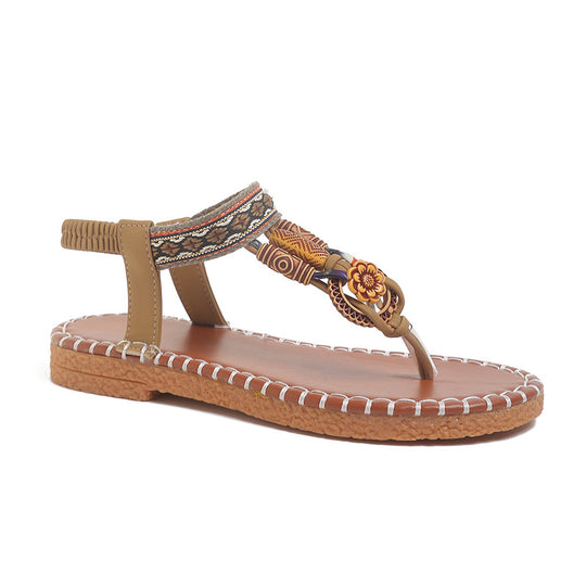 Damen Zehenstegsandalen mit kunstvoller Schmuckverzierung und bequemer Sohle EB