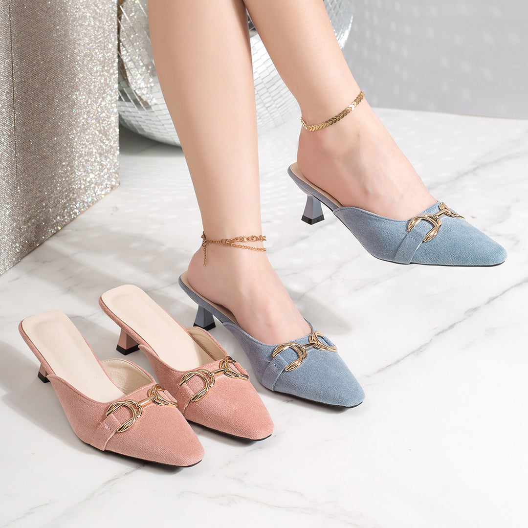 Damen elegante Mules mit modischem Metallakzent EB