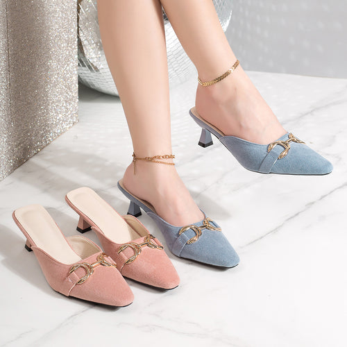 Damen elegante Mules mit modischem Metallakzent EB