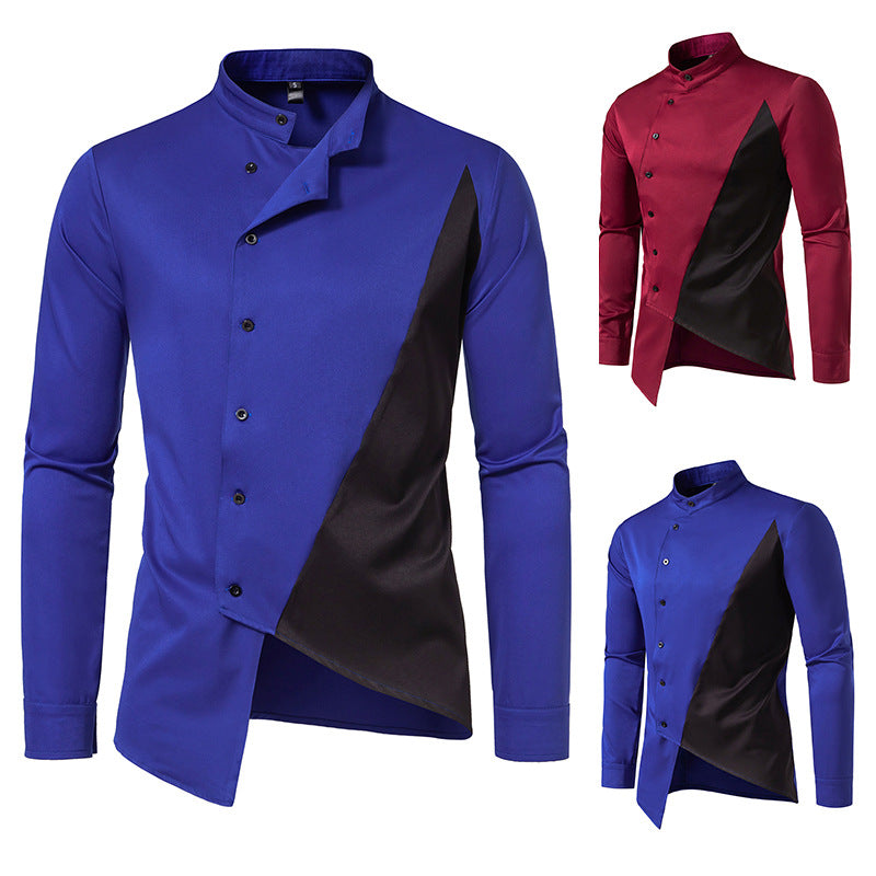 Herren Modern Asymmetrisches Button-Up Hemd EB