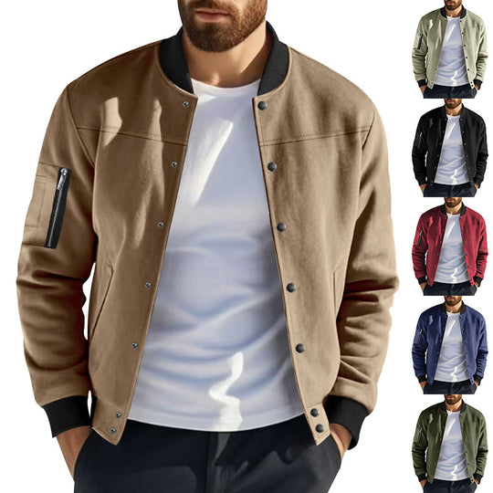 Herren Varsity-Bomberjacke mit Druckknopfverschluss, Ärmeltasche und gerippten Bündchen EB