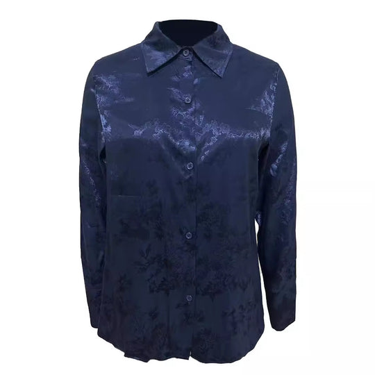 Damen edle Longbluse aus glänzendem Satin mit floralem Muster EB