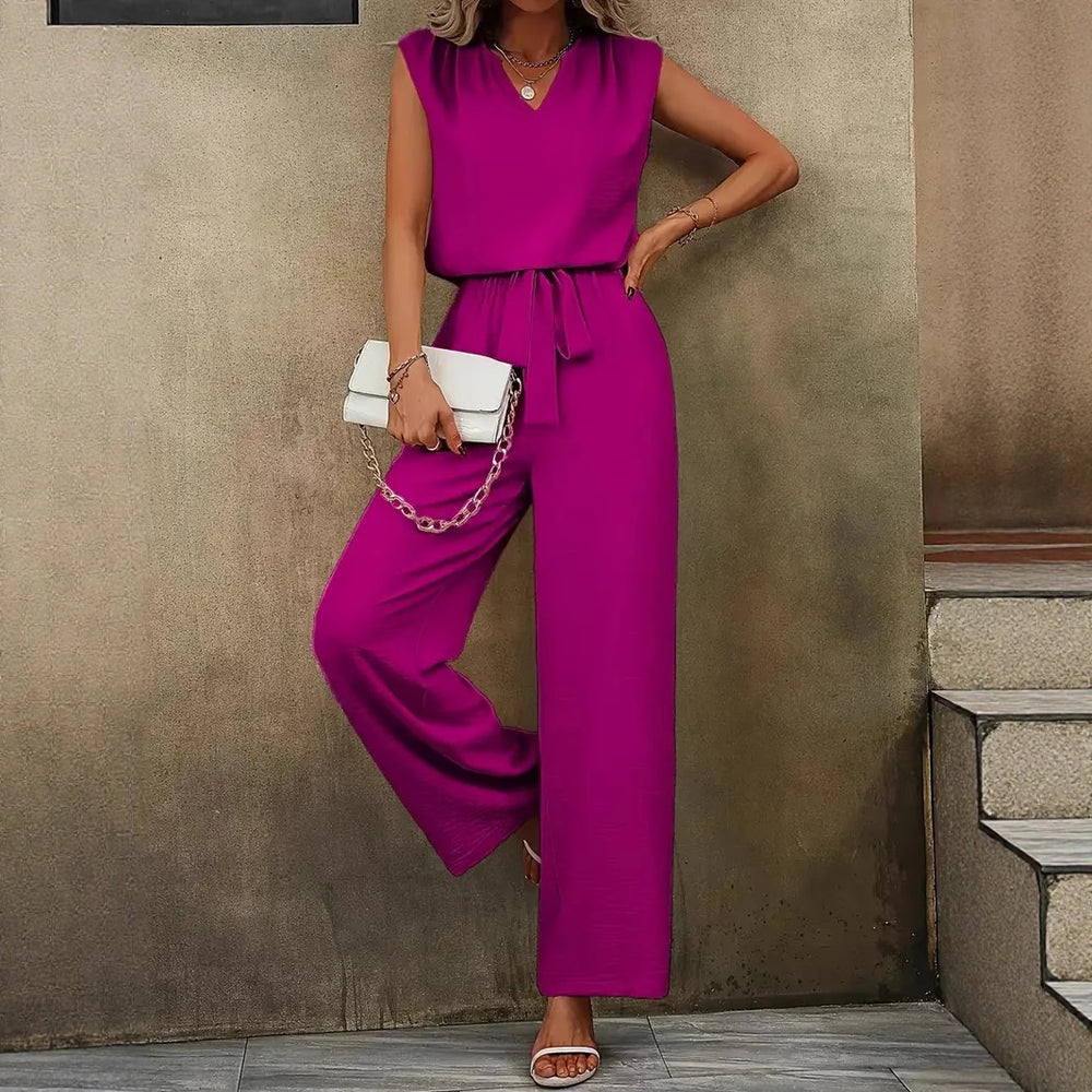 Damen Eleganter Suit mit V-Ausschnitt und Taillenknoten EB