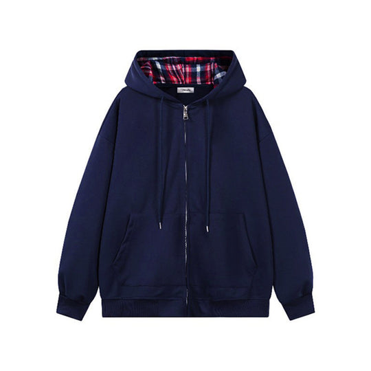 Damen Kapuzenjacke mit karierter Innenverkleidung und elegantem Reißverschluss EB