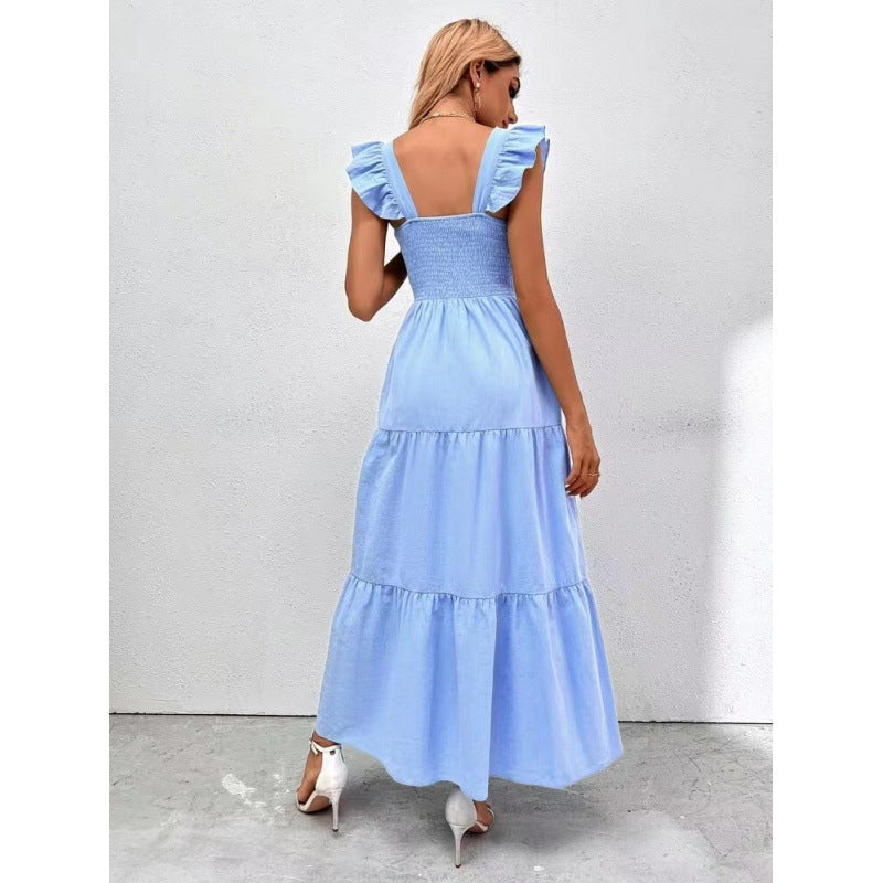Damen Maxikleid mit Rüschendetails und schmalem Tailleneinsatz EB