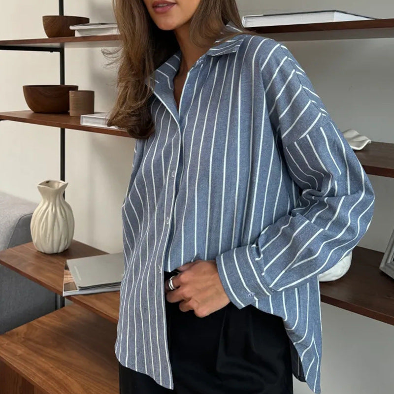 Damen Oversized Hemd mit feinen Streifen EB