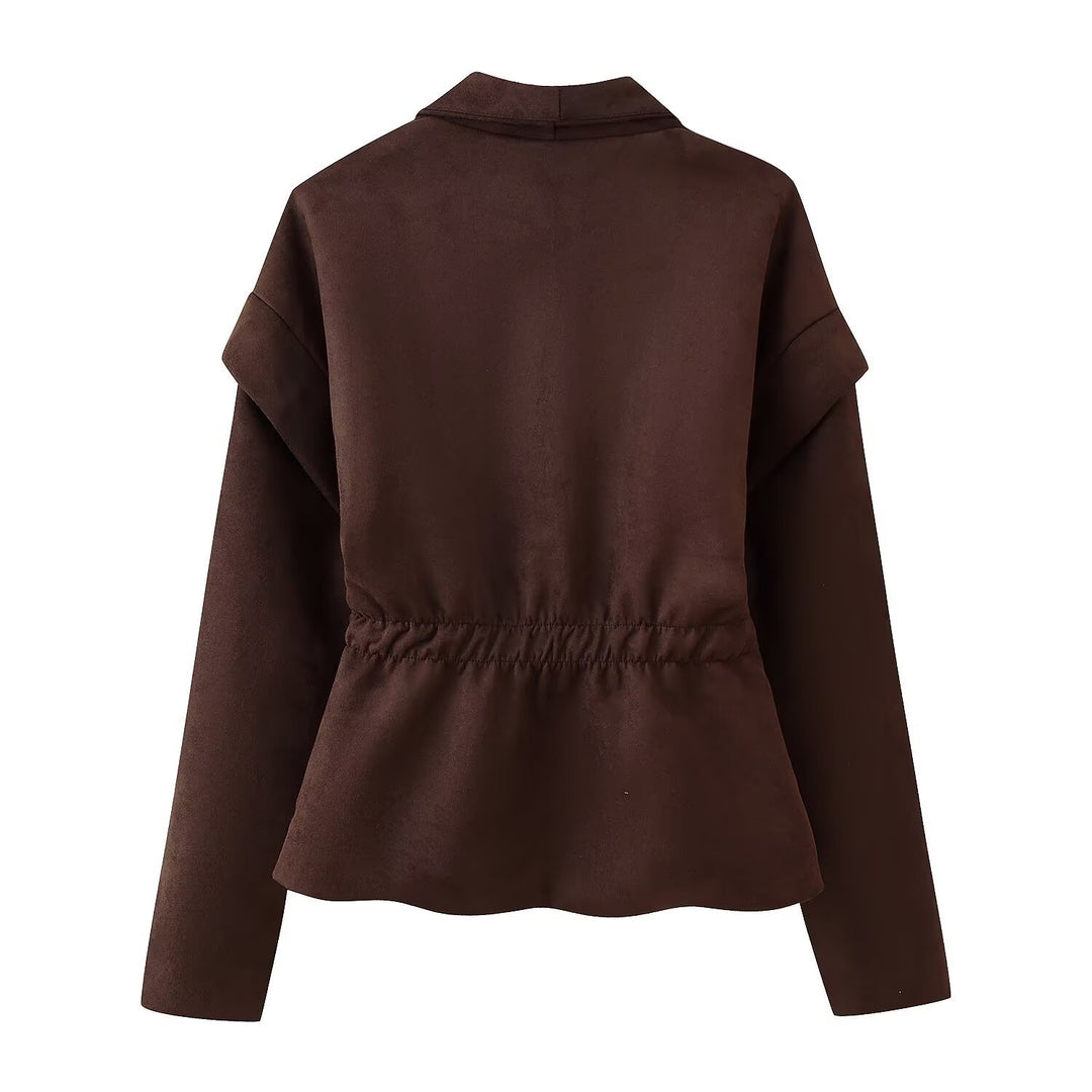 Damen elegante Suede-Jacke mit modischen Taschen EB