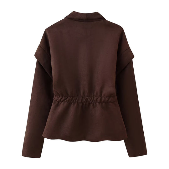 Damen elegante Suede-Jacke mit modischen Taschen EB