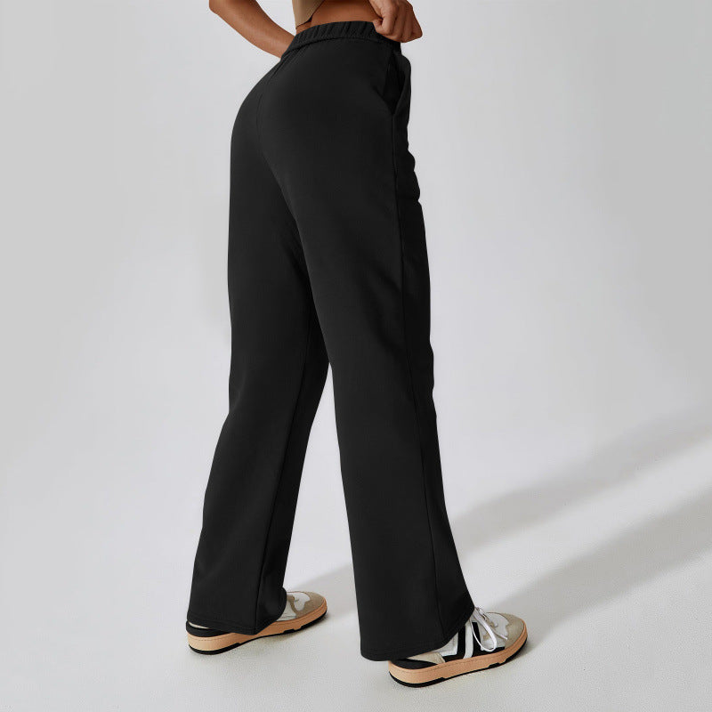 Damen nan hochgeschnittene ausgestellte Loungehose mit elastischem Komfortbund und verdeckten Eingrifftaschen EB