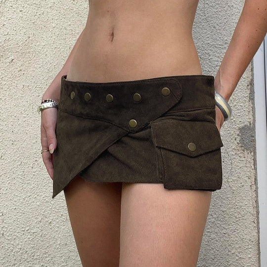 Damen modischer Kurzrock mit funktionalen Taschen und Knopfdetails EB