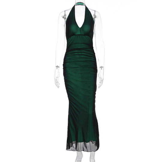 Damen Elegantes Maxikleid mit tiefem V-Ausschnitt und taillierendem Schnitt EB
