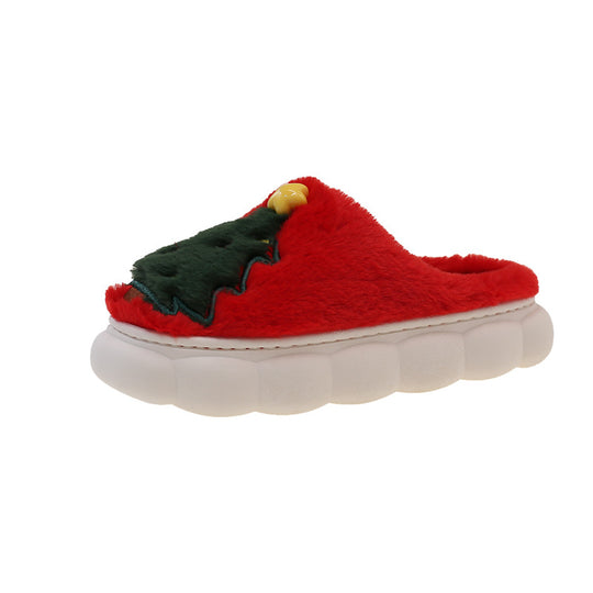 Damen Hausschuhe mit festlichem Weihnachtsbaum-Design und kuscheligem Futter EB
