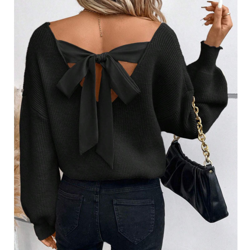 Damen Pullover mit eleganter Schleifen-Ausschnittgestaltung EB