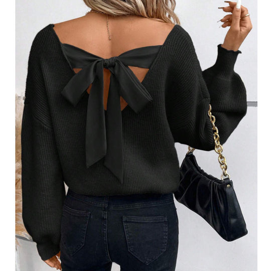 Damen Pullover mit eleganter Schleifen-Ausschnittgestaltung EB