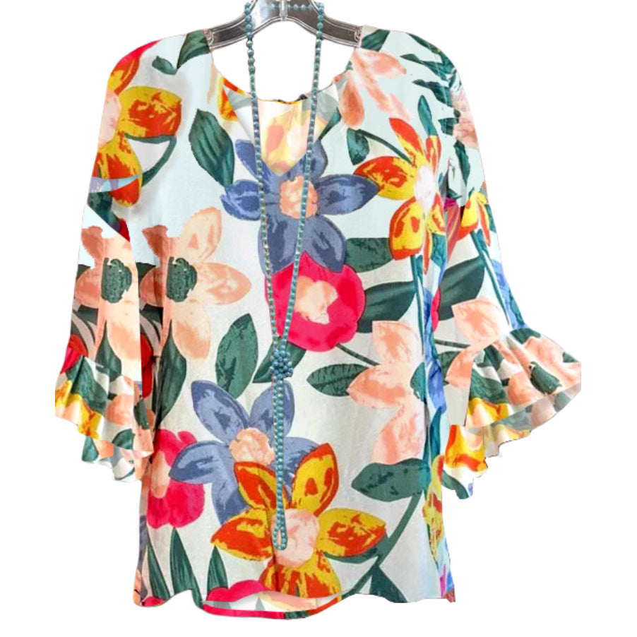 Damen Bluse mit floralem Muster und Rüschendetails EB
