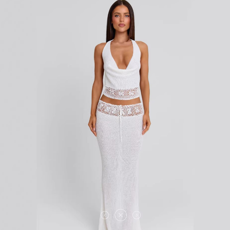Damen luftiges Stricktop und Maxikleid Set EB