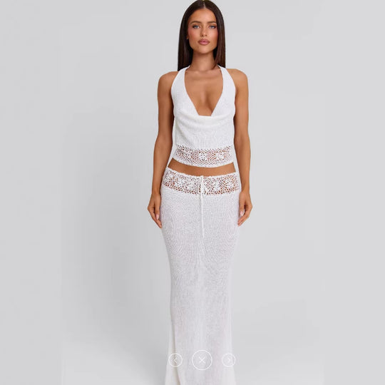 Damen luftiges Stricktop und Maxikleid Set EB