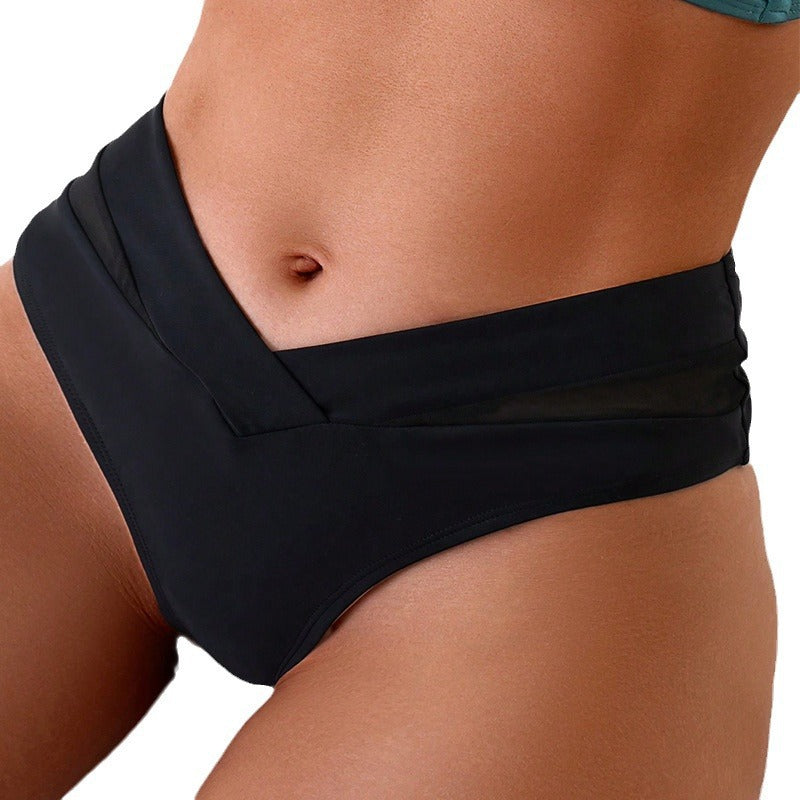 Damen Hochgeschnittenes Bikiniunterteil mit dekorativem Spitzeneinsatz EB