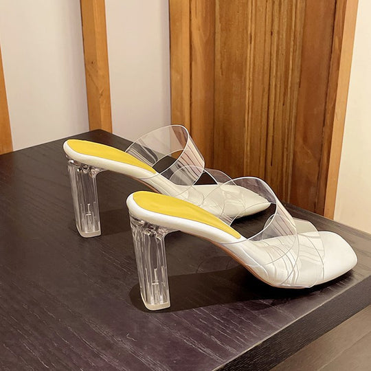 Damen transparente Mules mit klarem Absatz EB