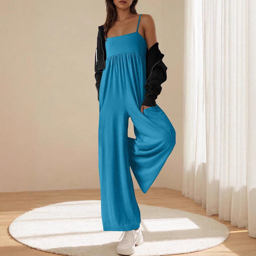 Damen lässiger Jumpsuit mit breitem Bein und verstellbaren Trägern EB