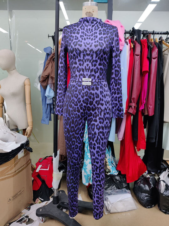 Damen Hochgeschlossener Jumpsuit mit Leopardenmuster EB