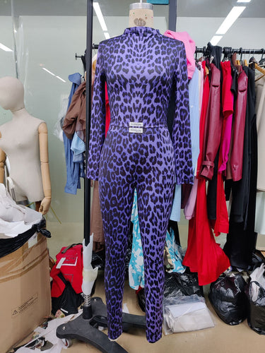 Damen Hochgeschlossener Jumpsuit mit Leopardenmuster EB