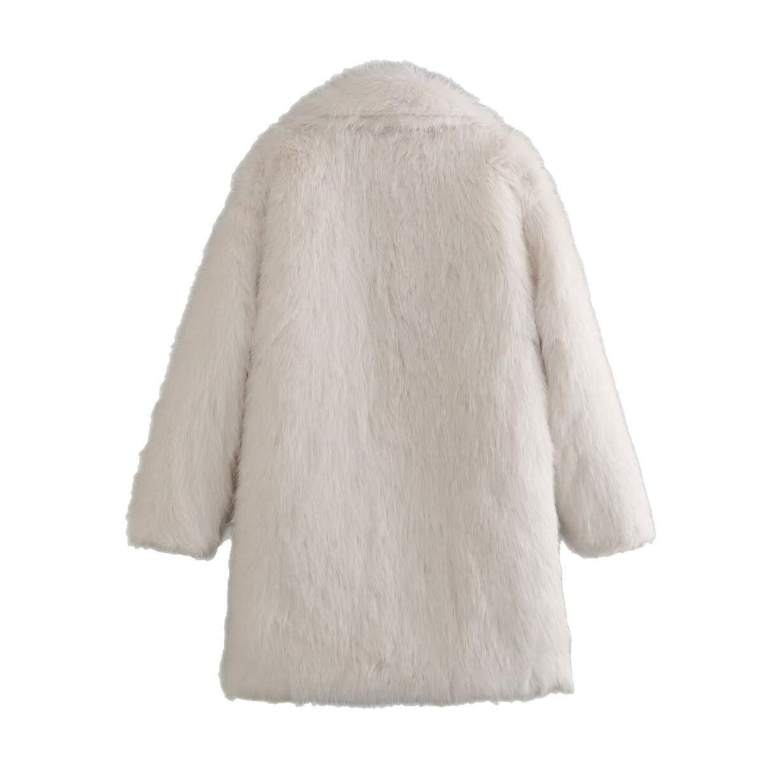 Damen Kunstfellmantel mit schickem Revers und tiefen Taschen EB