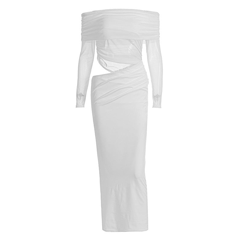 Damen Maxi-Kleid mit schulterfreiem Design und eleganter Drapierung EB