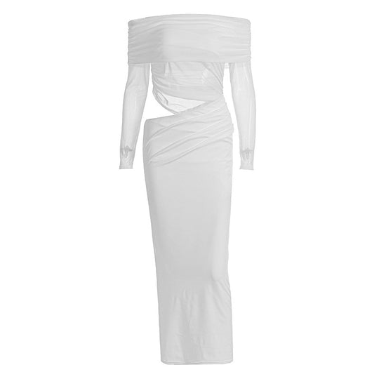 Damen Maxi-Kleid mit schulterfreiem Design und eleganter Drapierung EB