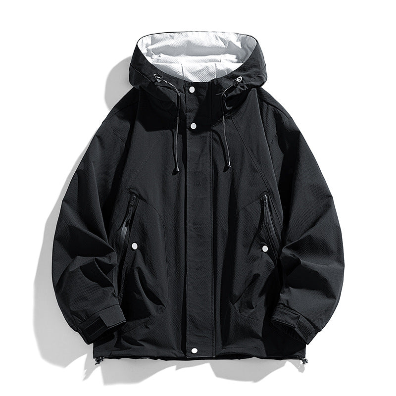 Unisex leichte winddichte Outdoorjacke mit Kapuze, wasserabweisender Außenhülle und verstellbarem Saum EB