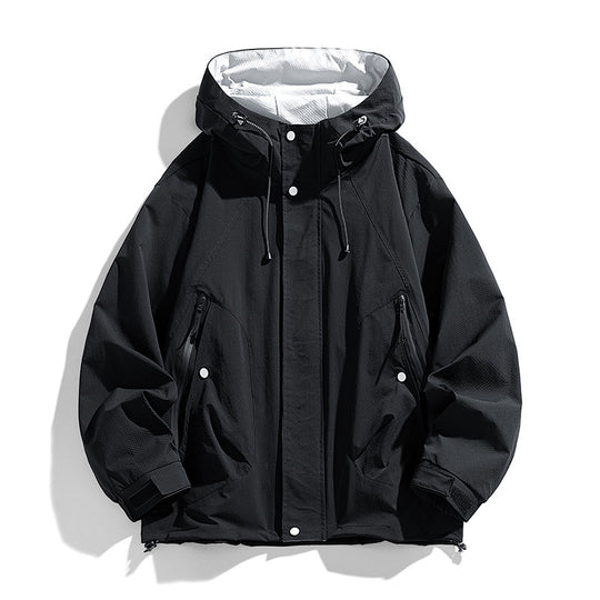 Unisex leichte winddichte Outdoorjacke mit Kapuze, wasserabweisender Außenhülle und verstellbarem Saum EB