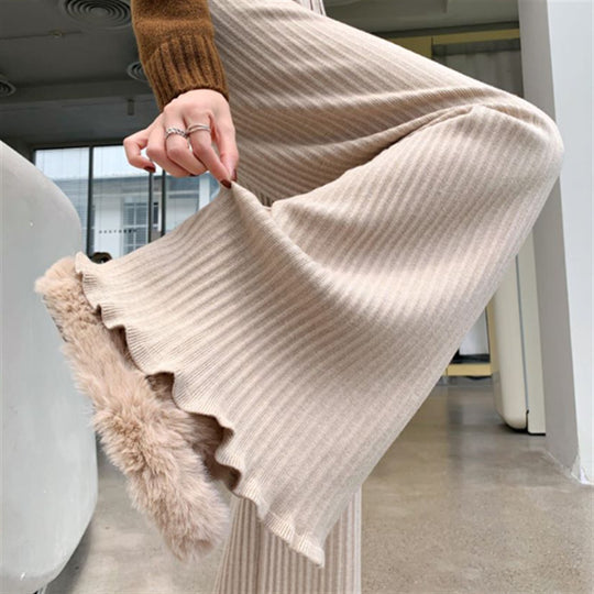 Damen Fließende Strickhose mit weichem Material und elegantem Saum EB