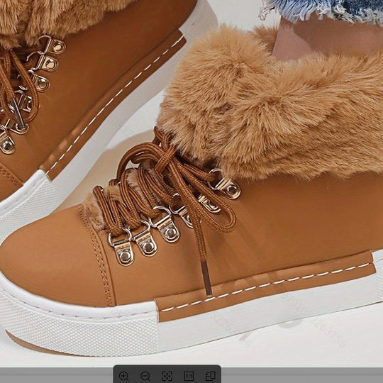 Damen Sportliche High-Top Sneaker mit flauschigem Kunstfellkragen EB