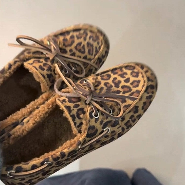 Damen Mokassins mit tierischem Muster und luxuriösem Fellfutter EB