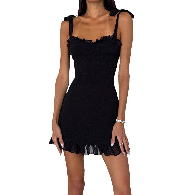 Damen Minikleid mit verspieltem Rüschensaum und verstellbaren Trägern EB