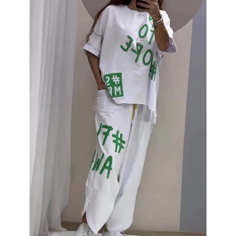 Damen Lässiges Set mit oversize T-Shirt und bequemen Jogginghose EB