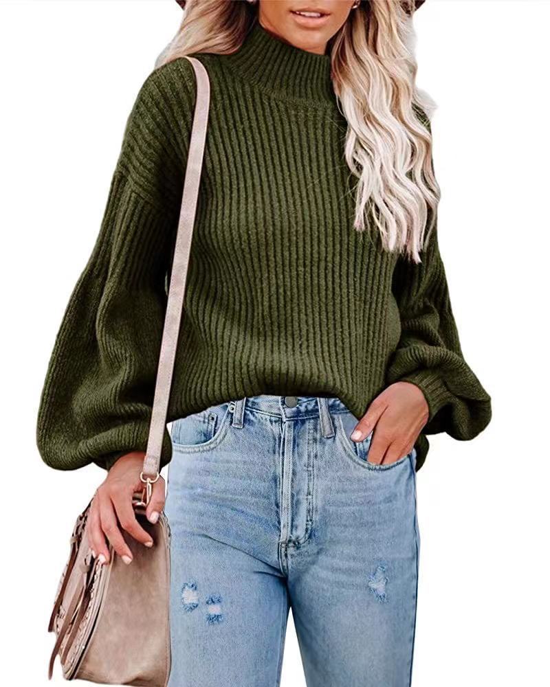 Damen Pullover mit voluminösen Ärmeln und feinem Rippstrick EB