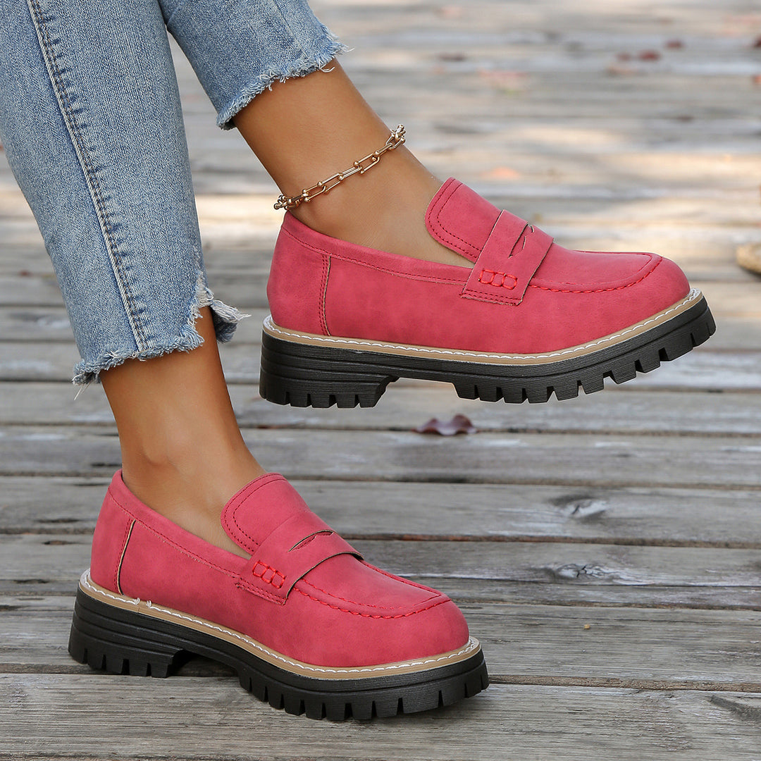 Damen robuste Loafer mit markanter Profilsohle, weichem Veloursoptik-Obermaterial und gepolstertem Komfortfußbett EB