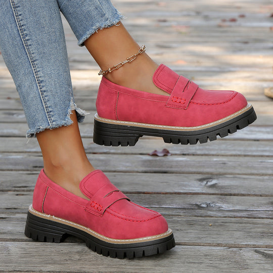 Damen robuste Loafer mit markanter Profilsohle, weichem Veloursoptik-Obermaterial und gepolstertem Komfortfußbett EB