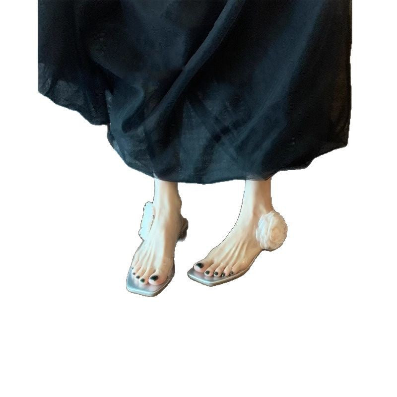 Damen elegante Mules mit dekorativen Blumenakzenten EB