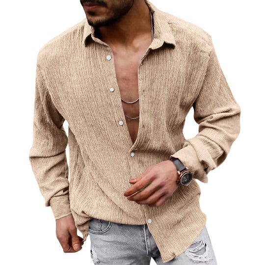 Herren lässiges Langarmhemd mit strukturiertem Gewebe und modernem Look EB