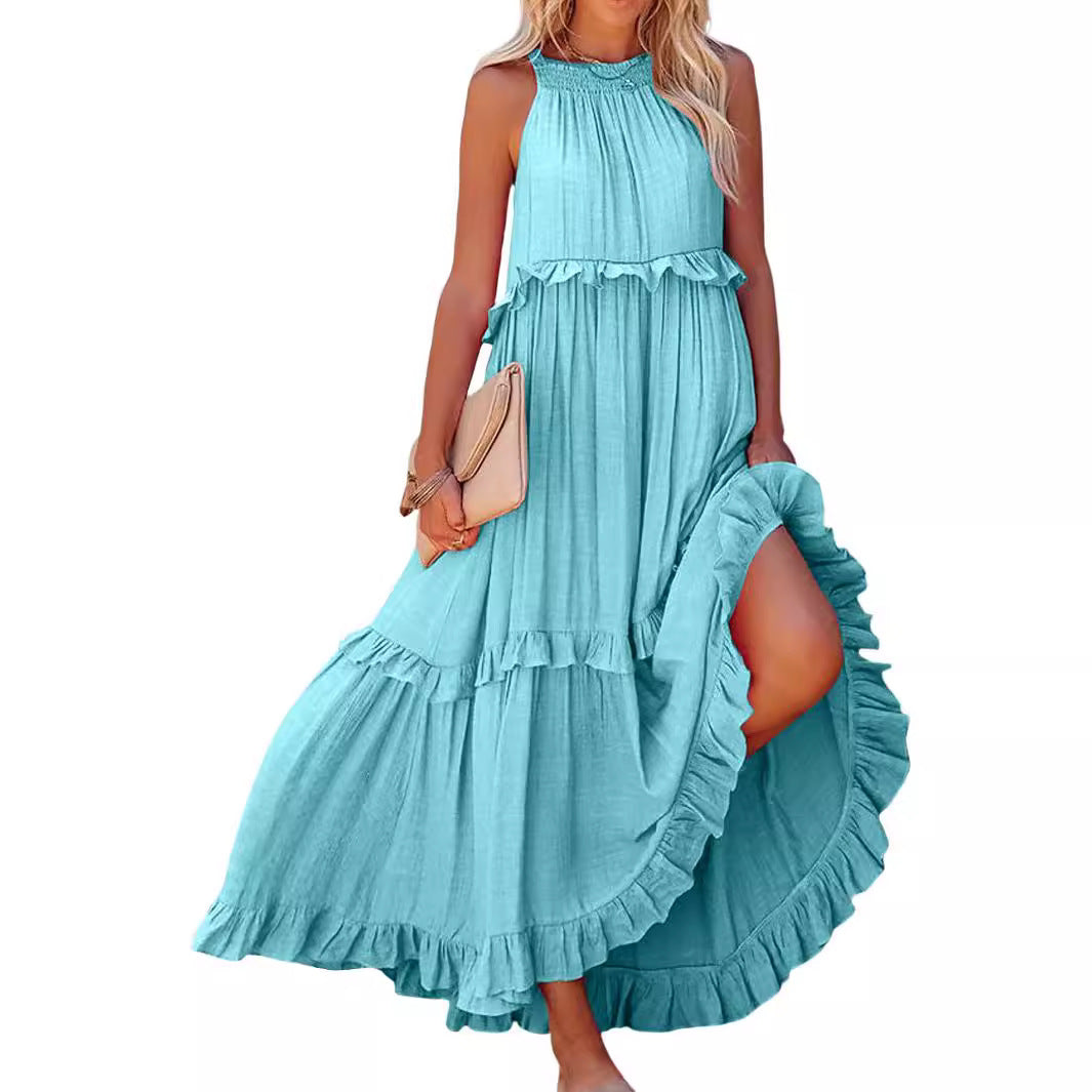Damen Maxikleid mit einem eleganten Volant-Design und lockerem Schnitt EB