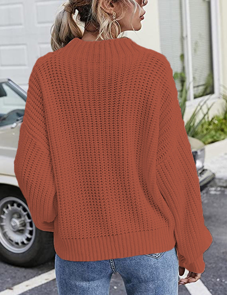 Damen lässiger Strickpullover mit tiefem Rundhalsausschnitt und lockerer Passform EB