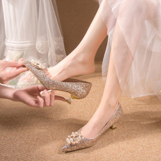 Damen Glamouröse Pumps mit Perlenschmuck EB