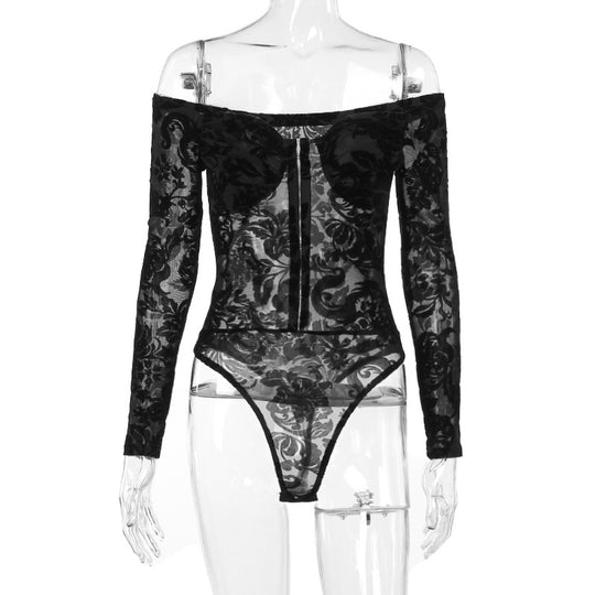 Damen Luxuriöses Spitzenbodysuit mit Off-Shoulder-Design EB