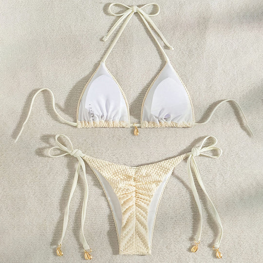 Damen Triangel-Bikini mit strukturiertem Oberteil und verstellbaren Schnürdetails EB