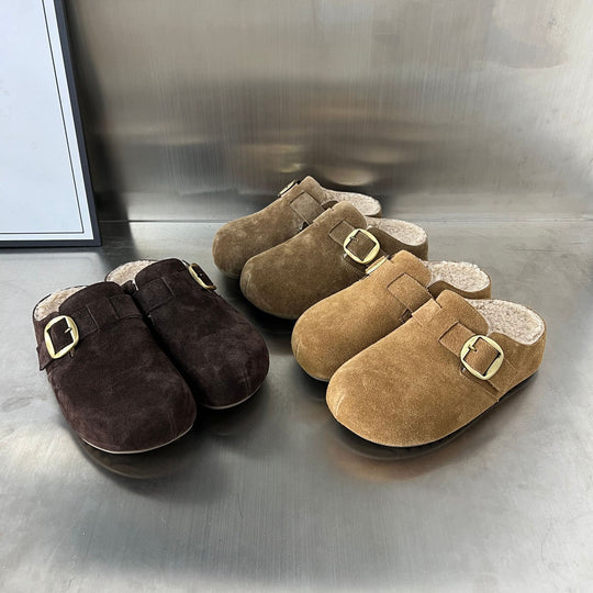 Damen Gepolsterte Wildleder-Clogs mit praktischer Schnallenverzierung EB