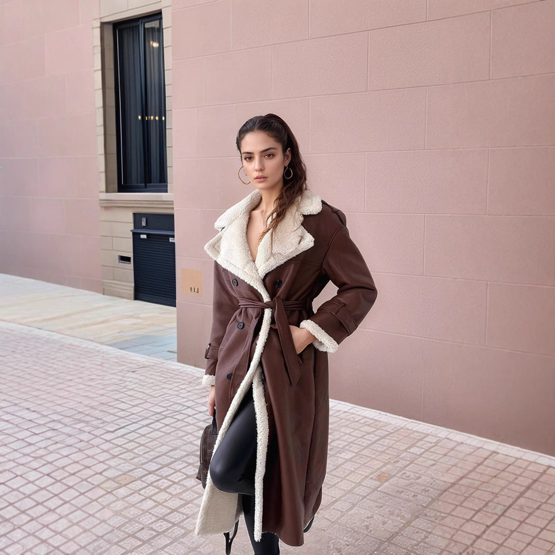 Damen gefütterter Longcoat mit schickem Kragen EB